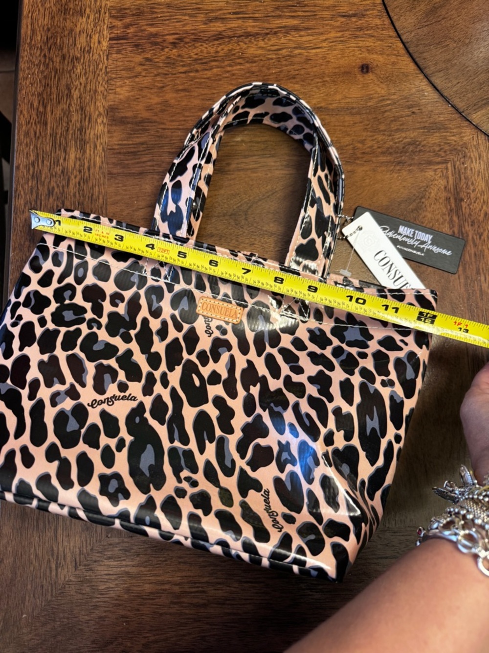 Consuela Leopard Mini Tote in Tan, Black & Blue - Picture 7 of 9
